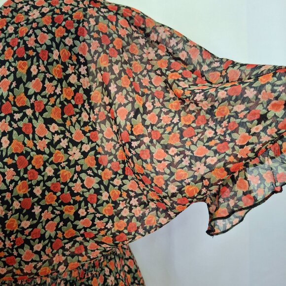 Sheer Boho Fairy Chiffon Ruffle Wrap Mini Dress w Elastic Smocked Waist XL Lined - Picture 8 of 16